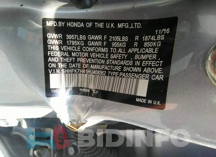 SHHFK7H41HU408362 Photo# 9