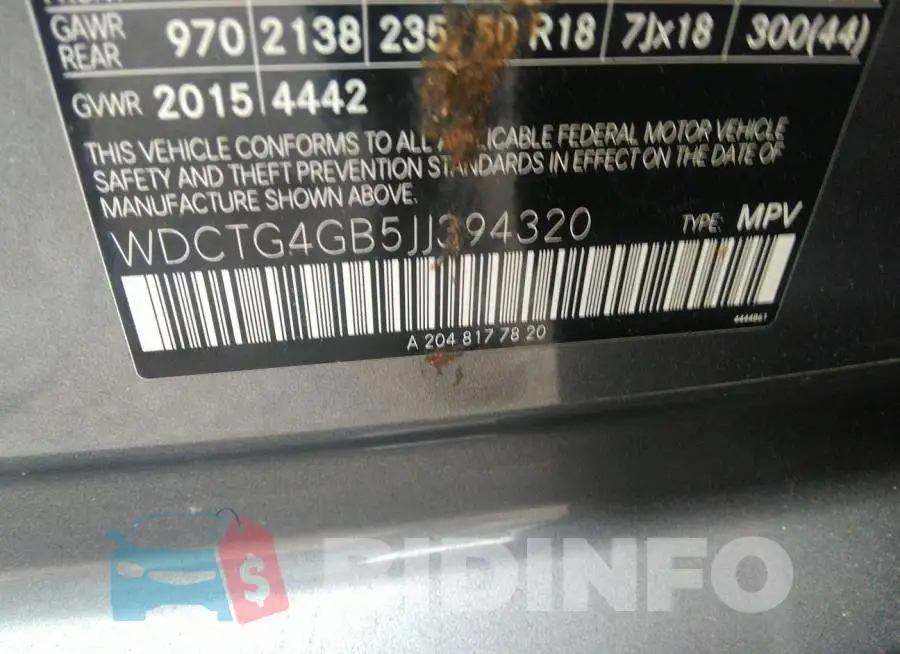 WDCTG4GB5JJ394320 Photo# 9
