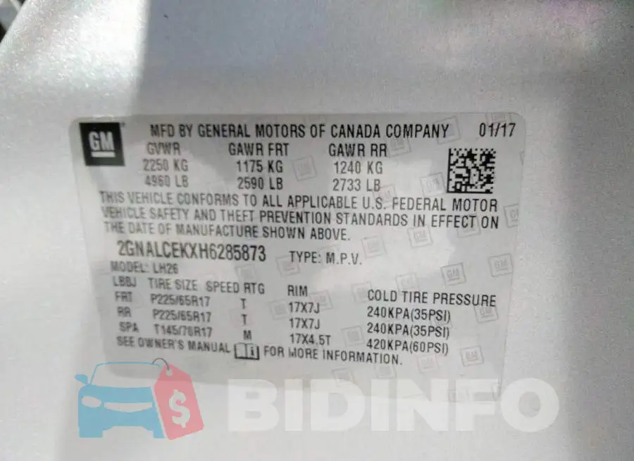 2GNALCEKXH6285873 Photo# 9