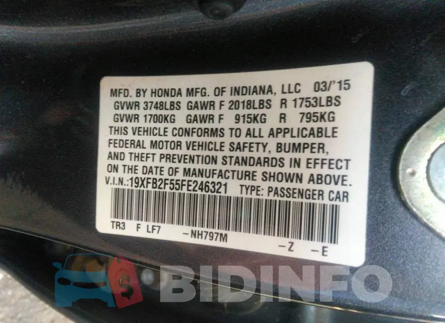 19XFB2F55FE246321 Photo# 9