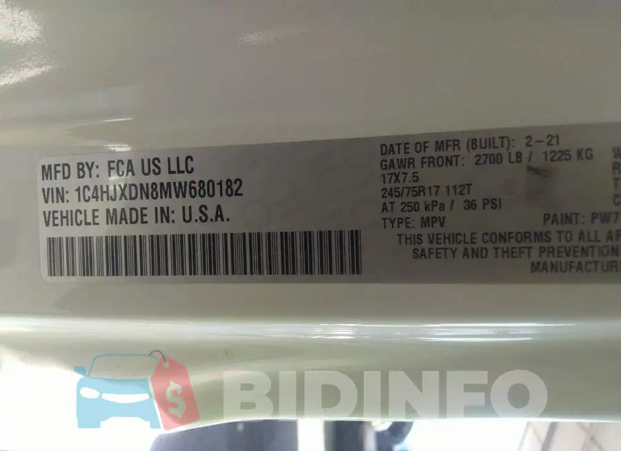 1C4HJXDN8MW680182 Photo# 9