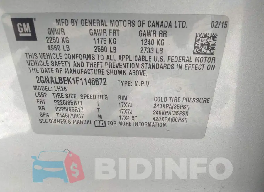 2GNALBEK1F1146672 Photo# 9