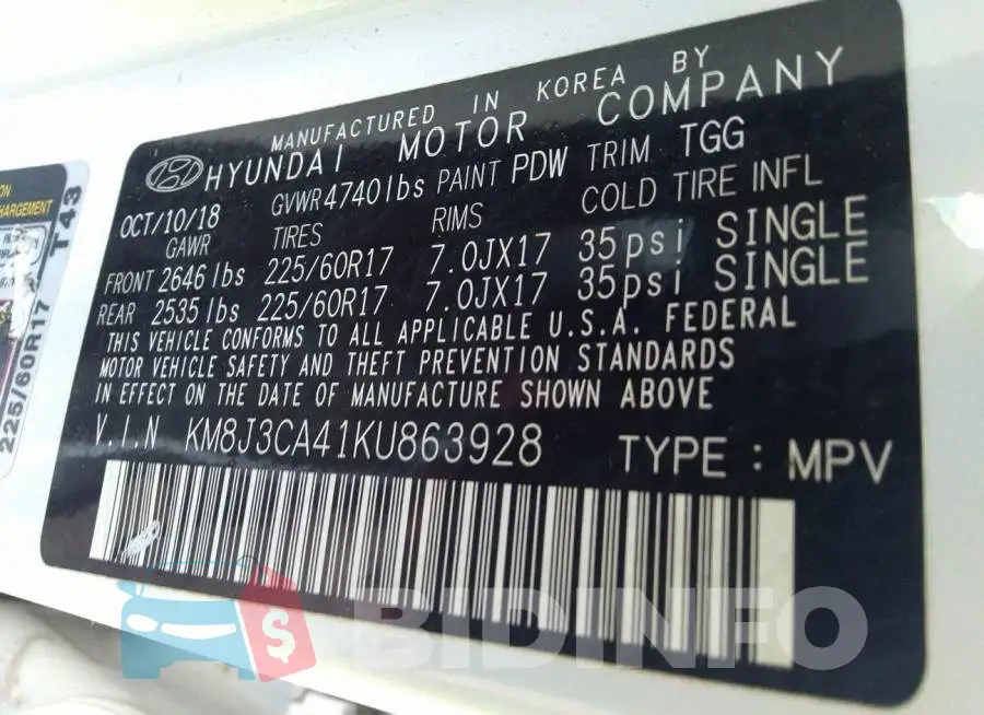 KM8J3CA41KU863928 Photo# 9