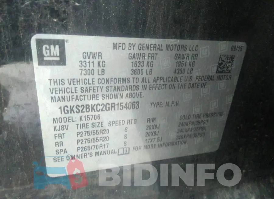 1GKS2BKC2GR154063 Photo# 9