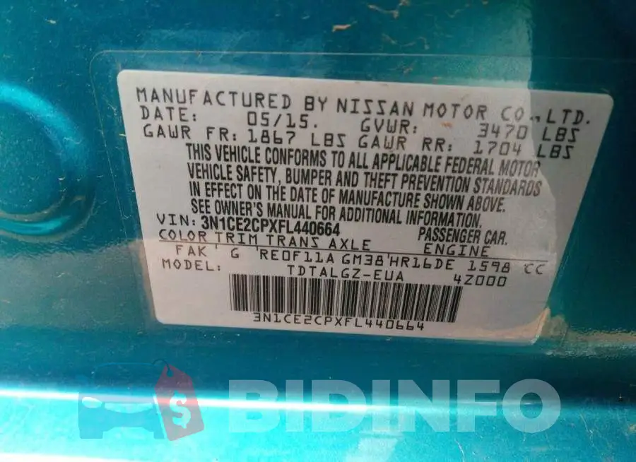 3N1CE2CPXFL440664 Photo# 9