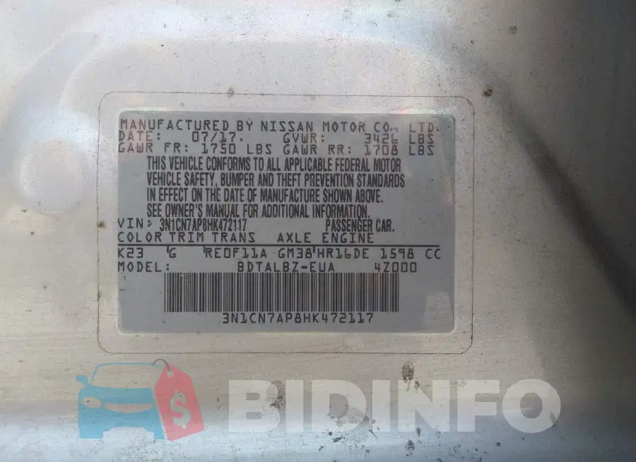3N1CN7AP8HK472117 Photo# 9