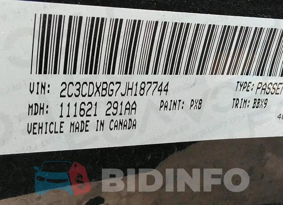 2C3CDXBG7JH187744 Photo# 9