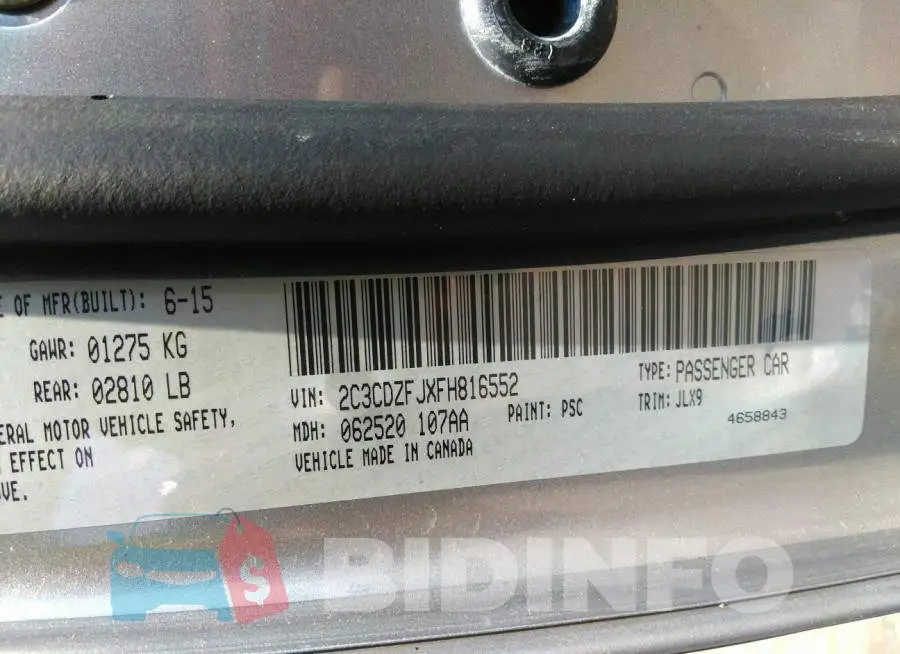 2C3CDZFJXFH816552 Photo# 9