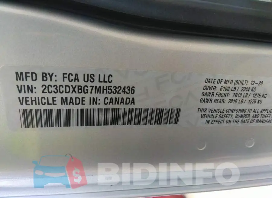 2C3CDXBG7MH532436 Photo# 9