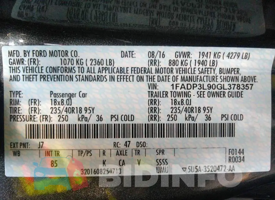 1FADP3L90GL378357 Photo# 9