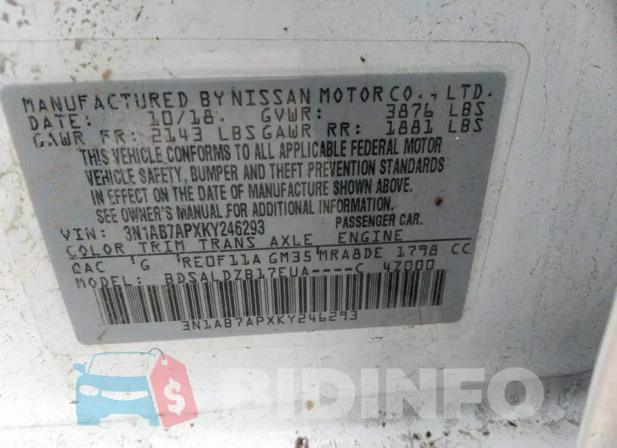3N1AB7APXKY246293 Photo# 9
