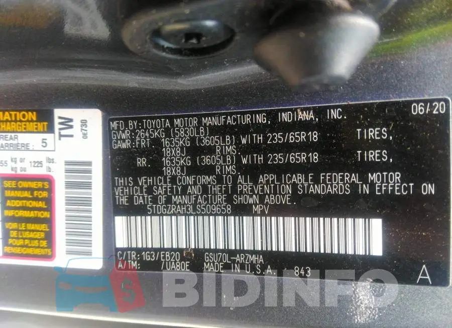 5TDGZRAH3LS509658 Photo# 9