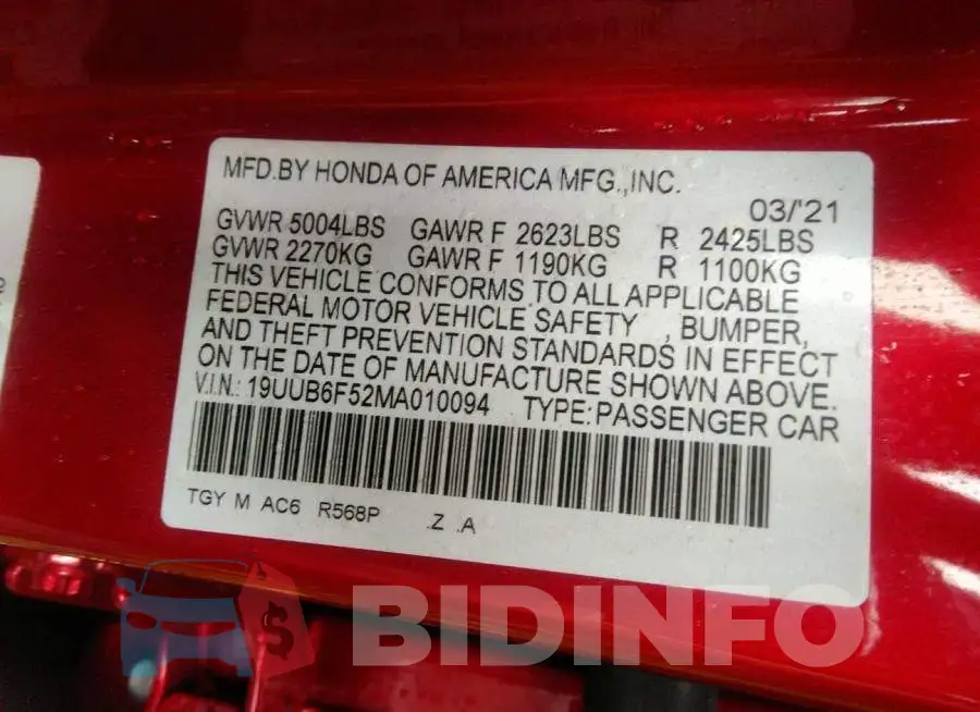 19UUB6F52MA010094 Photo# 9