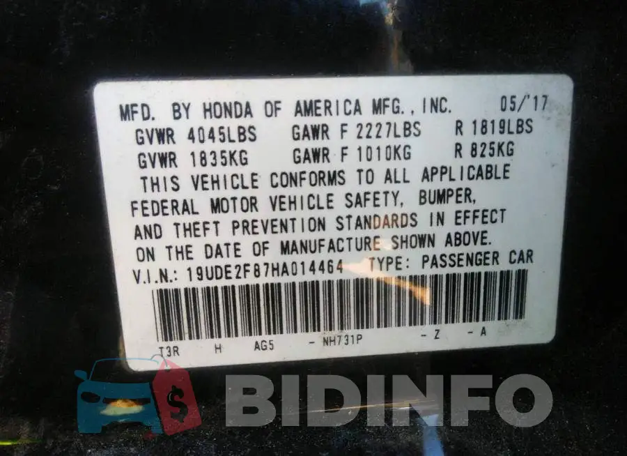 19UDE2F87HA014464 Photo# 9