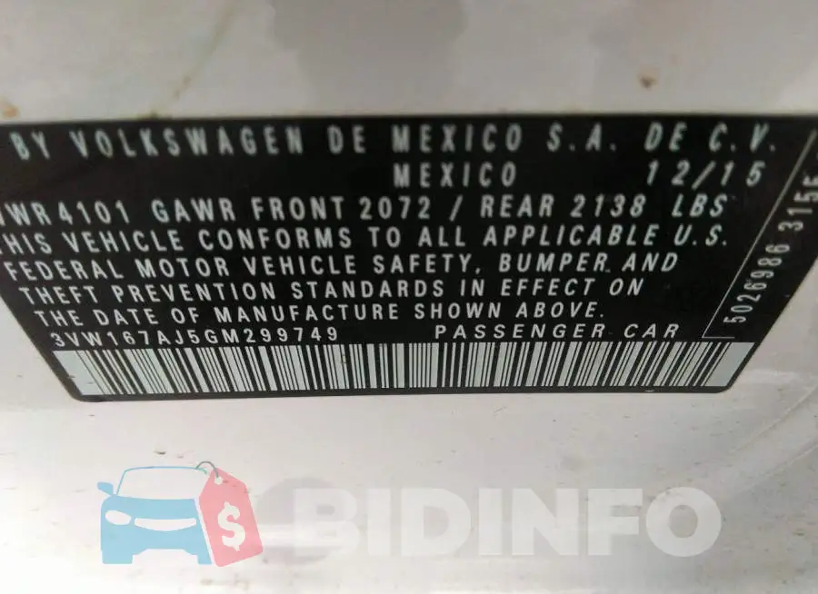 3VW167AJ5GM299749 Photo# 9