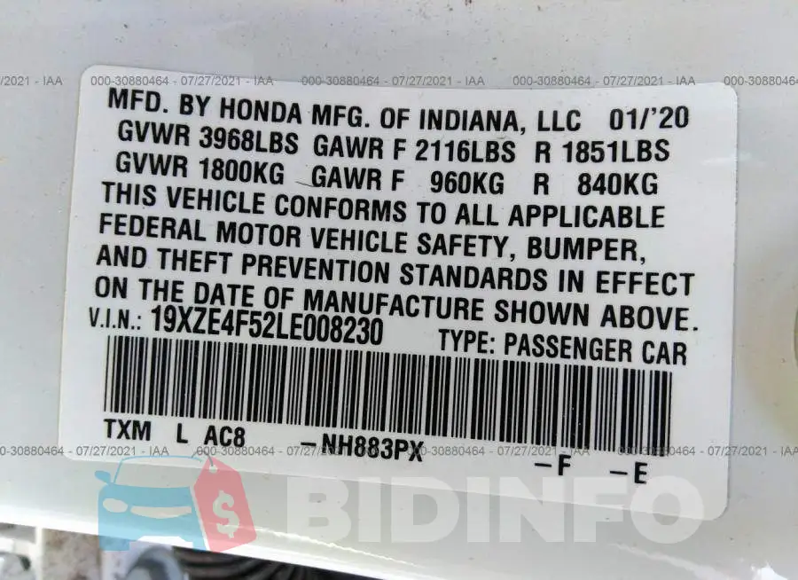 19XZE4F52LE008230 Photo# 9