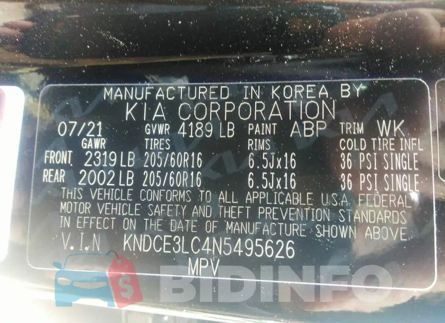 KNDCE3LC4N5495626 Photo# 9