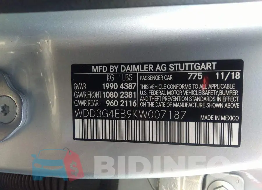 WDD3G4EB9KW007187 Photo# 9