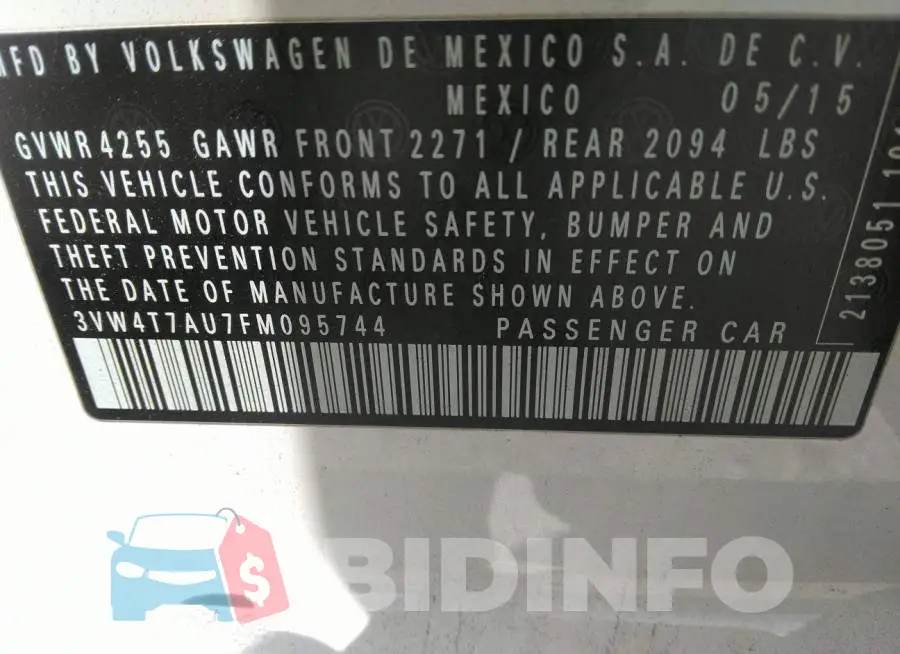 3VW4T7AU7FM095744 Photo# 9