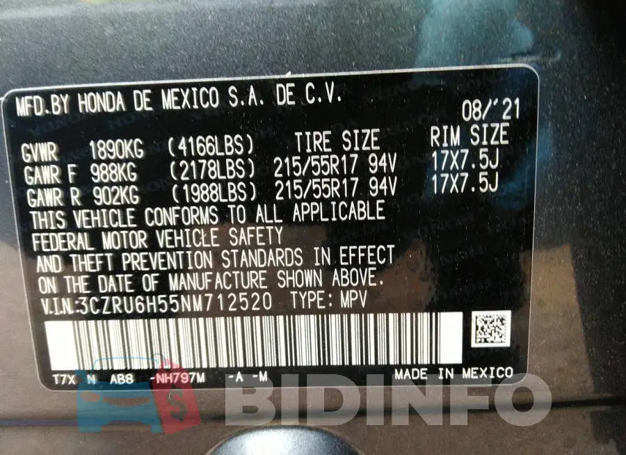 3CZRU6H55NM712520 Photo# 9