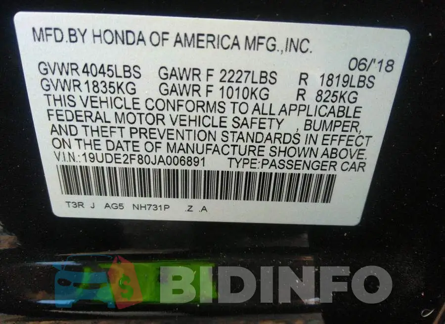 19UDE2F80JA006891 Photo# 9