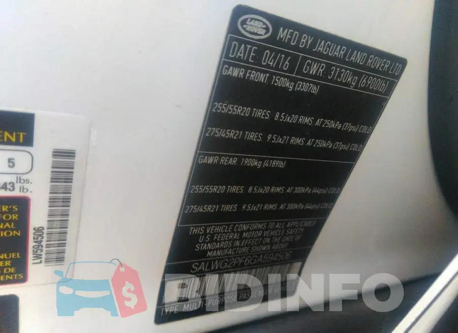 SALWG2PF6GA594506 Photo# 9