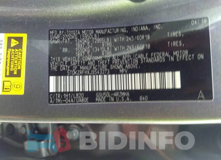 5TDKZRFHXJS543273 Photo# 9
