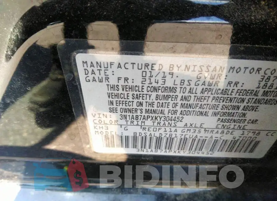 3N1AB7APXKY304452 Photo# 9
