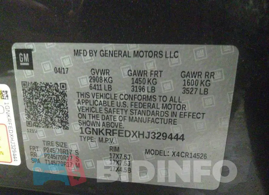 1GNKRFEDXHJ329444 Photo# 7