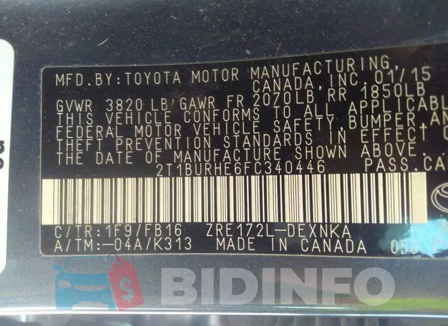 2T1BURHE6FC340446 Photo# 9