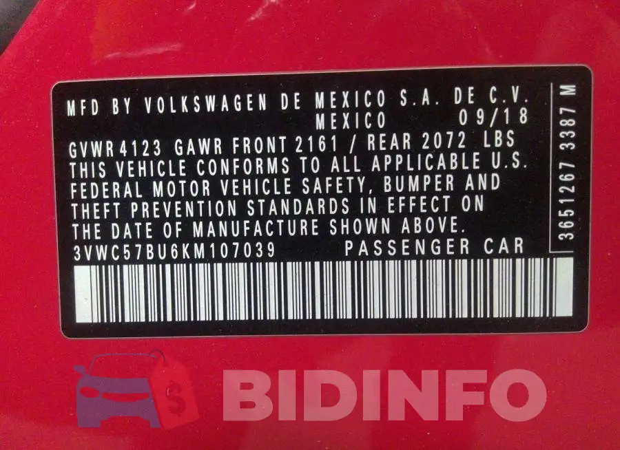 3VWC57BU6KM107039 Photo# 9
