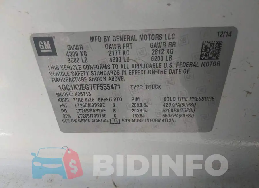 1GC1KVEG7FF555471 Photo# 9