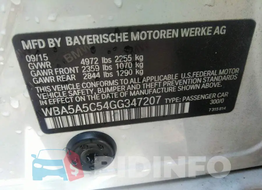 WBA5A5C54GG347207 Photo# 9
