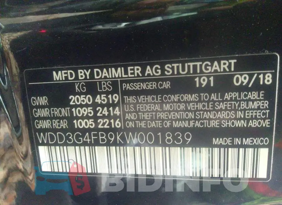 WDD3G4FB9KW001839 Photo# 9
