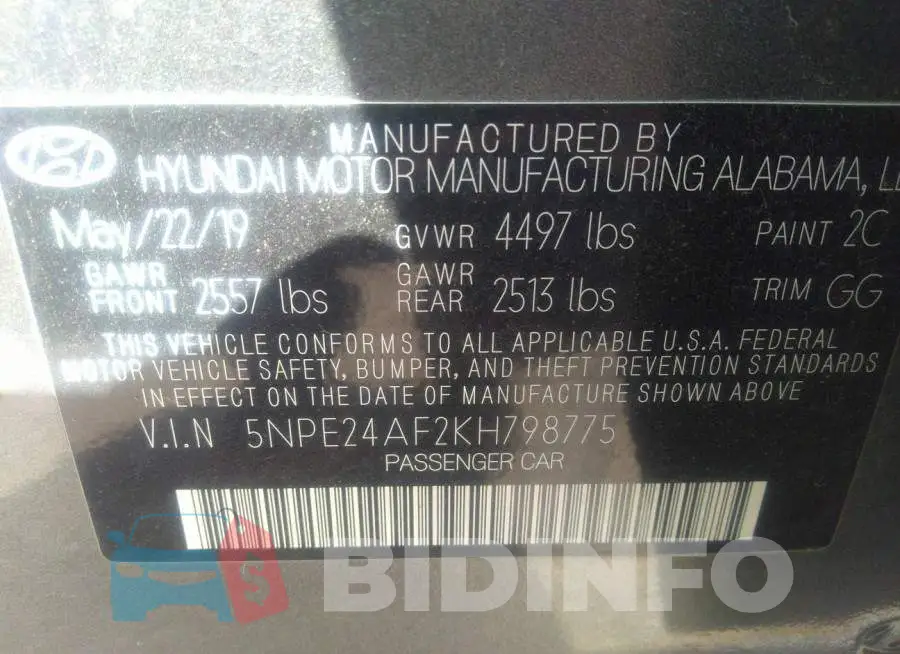 5NPE24AF2KH798775 Photo# 9