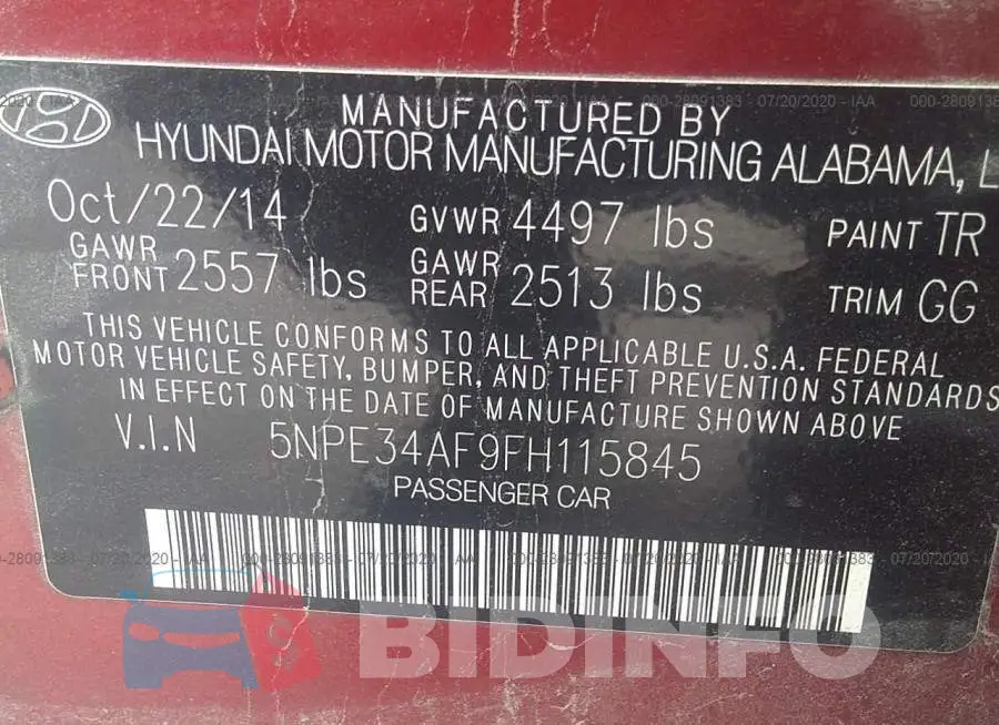 5NPE34AF9FH115845 Photo# 9