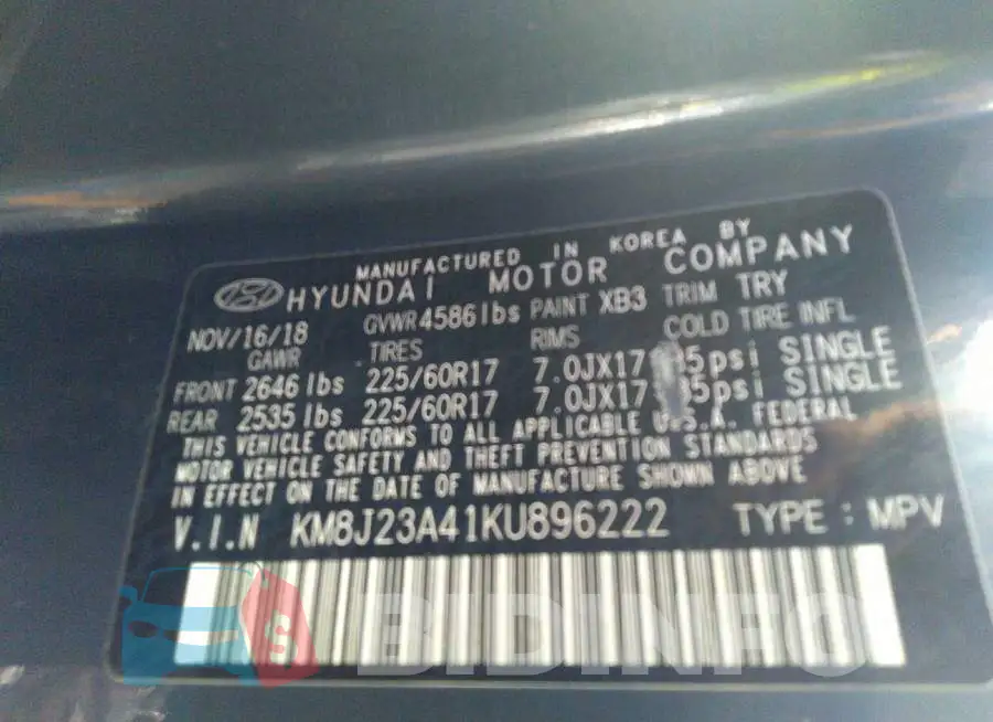KM8J23A41KU896222 Photo# 9