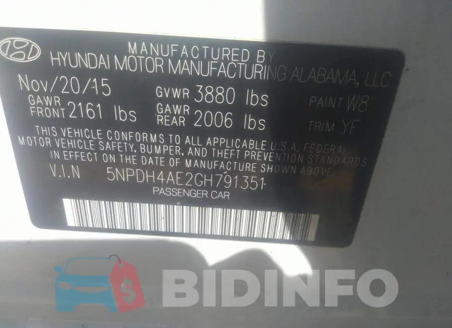 5NPDH4AE2GH791351 Photo# 9