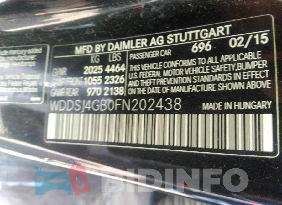 WDDSJ4GB0FN202438 Photo# 9