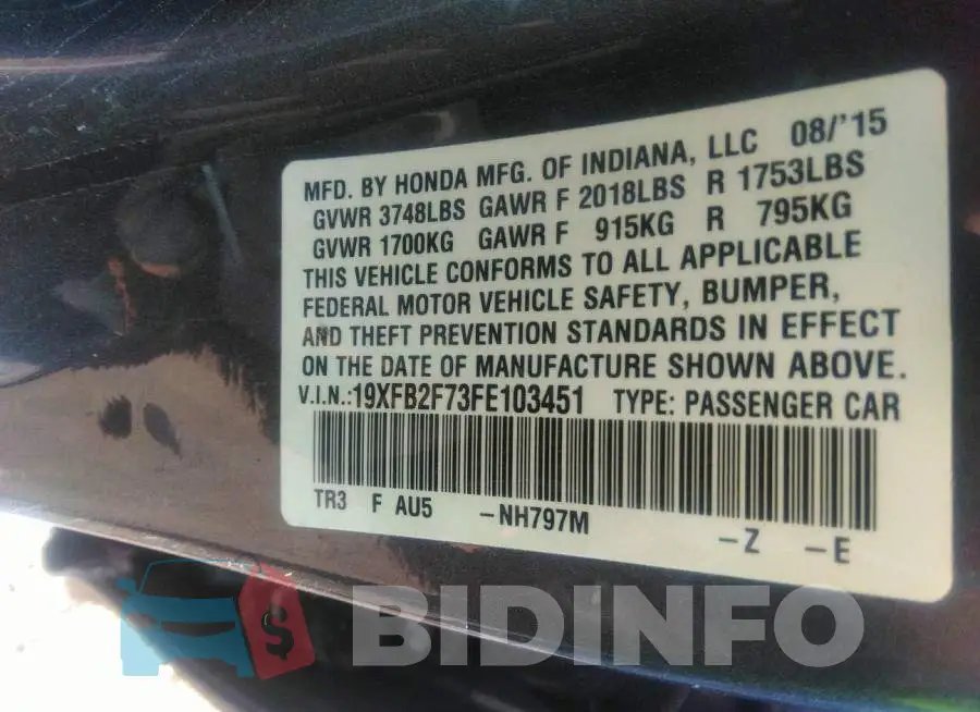 19XFB2F73FE103451 Photo# 9