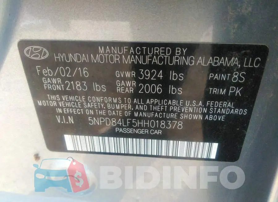5NPD84LF5HH018378 Photo# 9