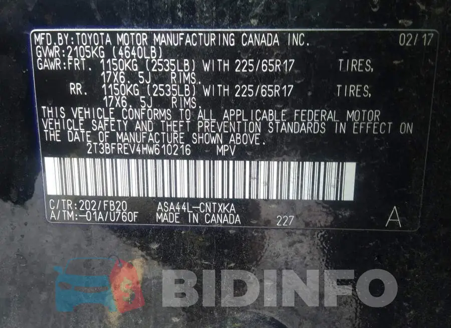2T3BFREV4HW610216 Photo# 9