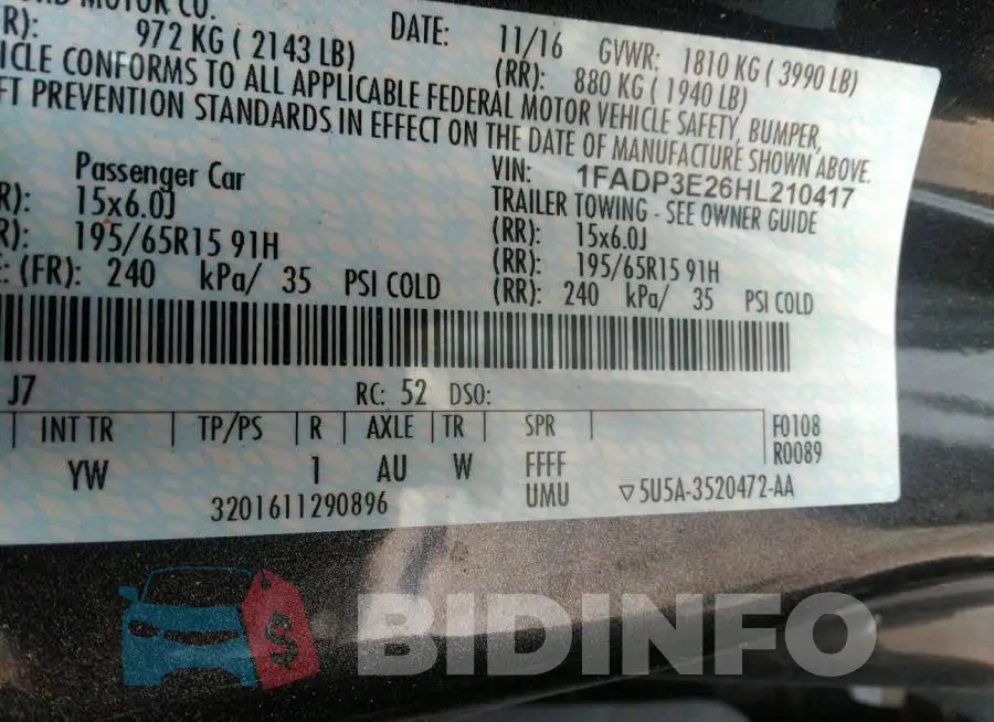1FADP3E26HL210417 Photo# 9