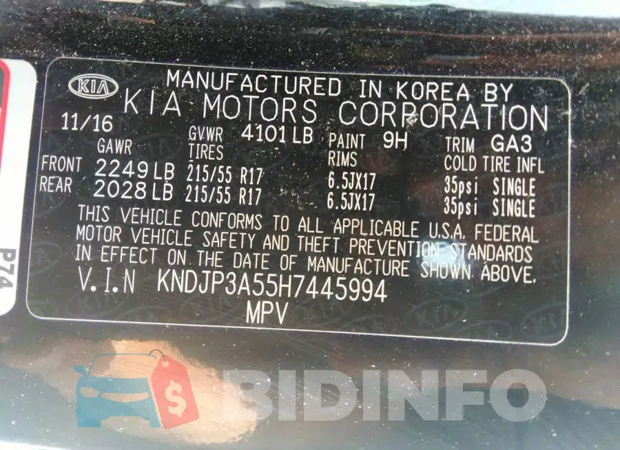 KNDJP3A55H7445994 Photo# 9