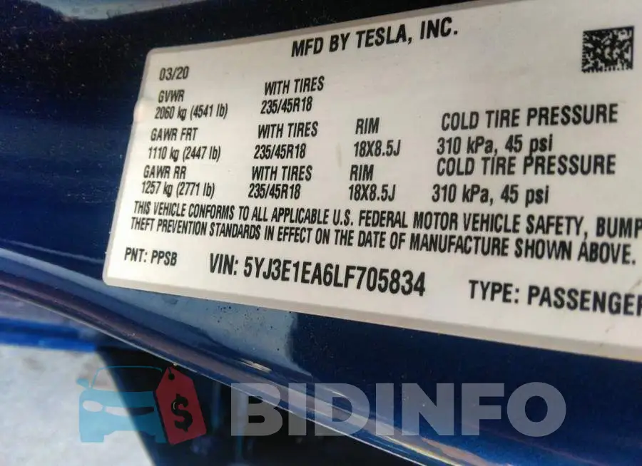 5YJ3E1EA6LF705834 Photo# 9