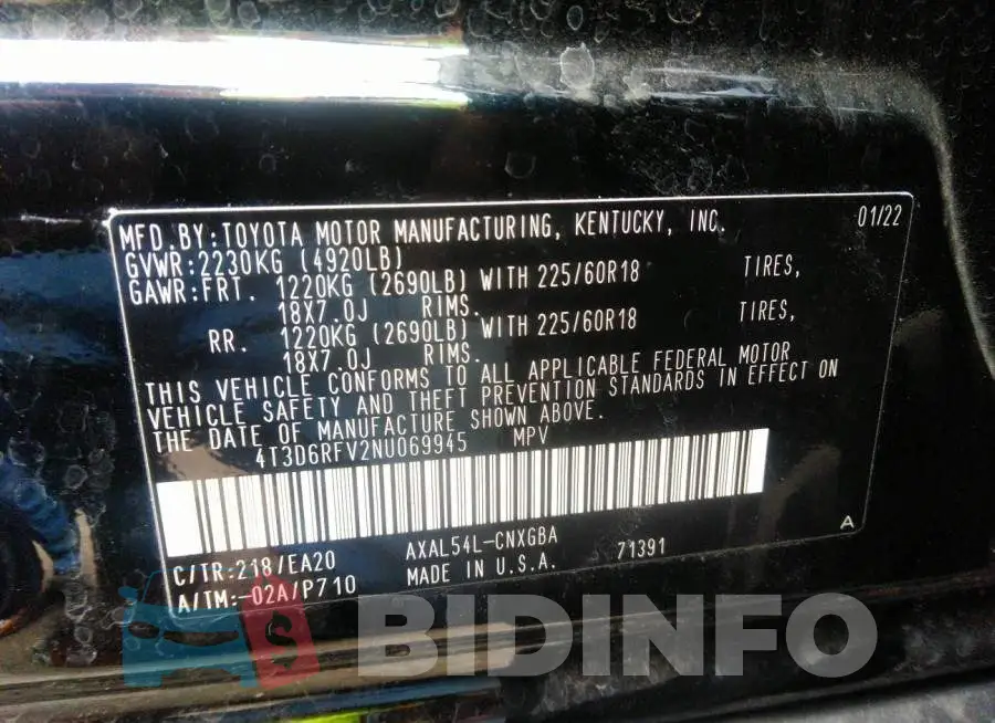 4T3D6RFV2NU069945 Photo# 9