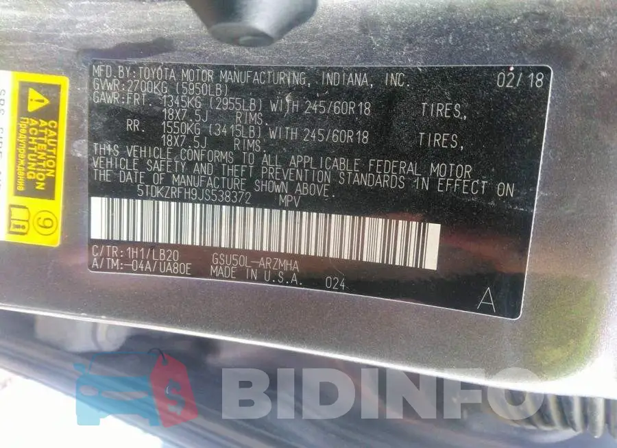 5TDKZRFH9JS538372 Photo# 9