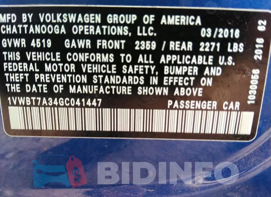 1VWBT7A34GC041447 Photo# 9