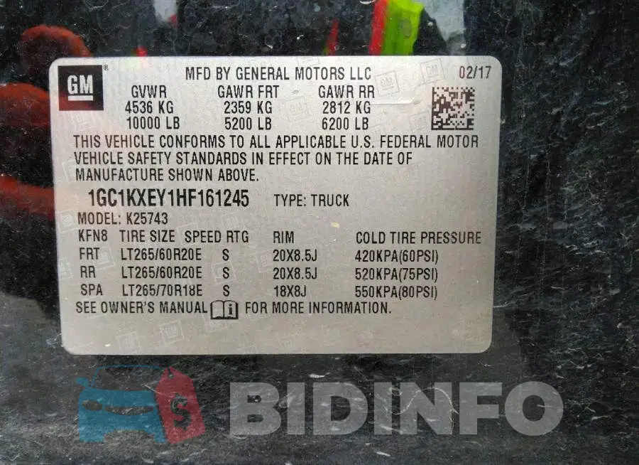 1GC1KXEY1HF161245 Photo# 9