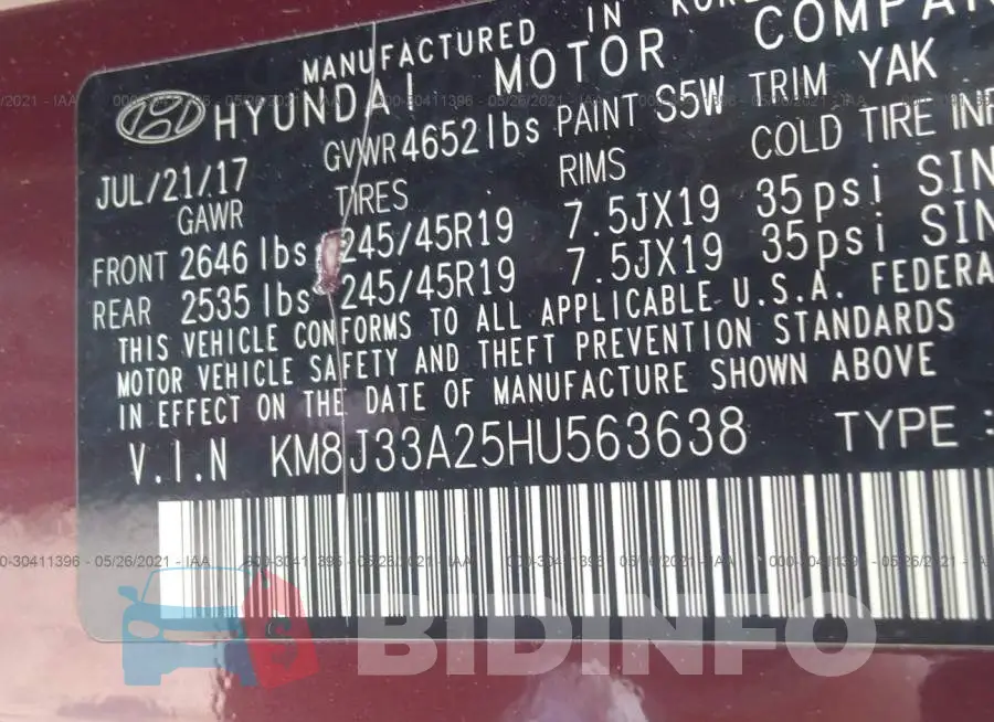 KM8J33A25HU563638 Photo# 9